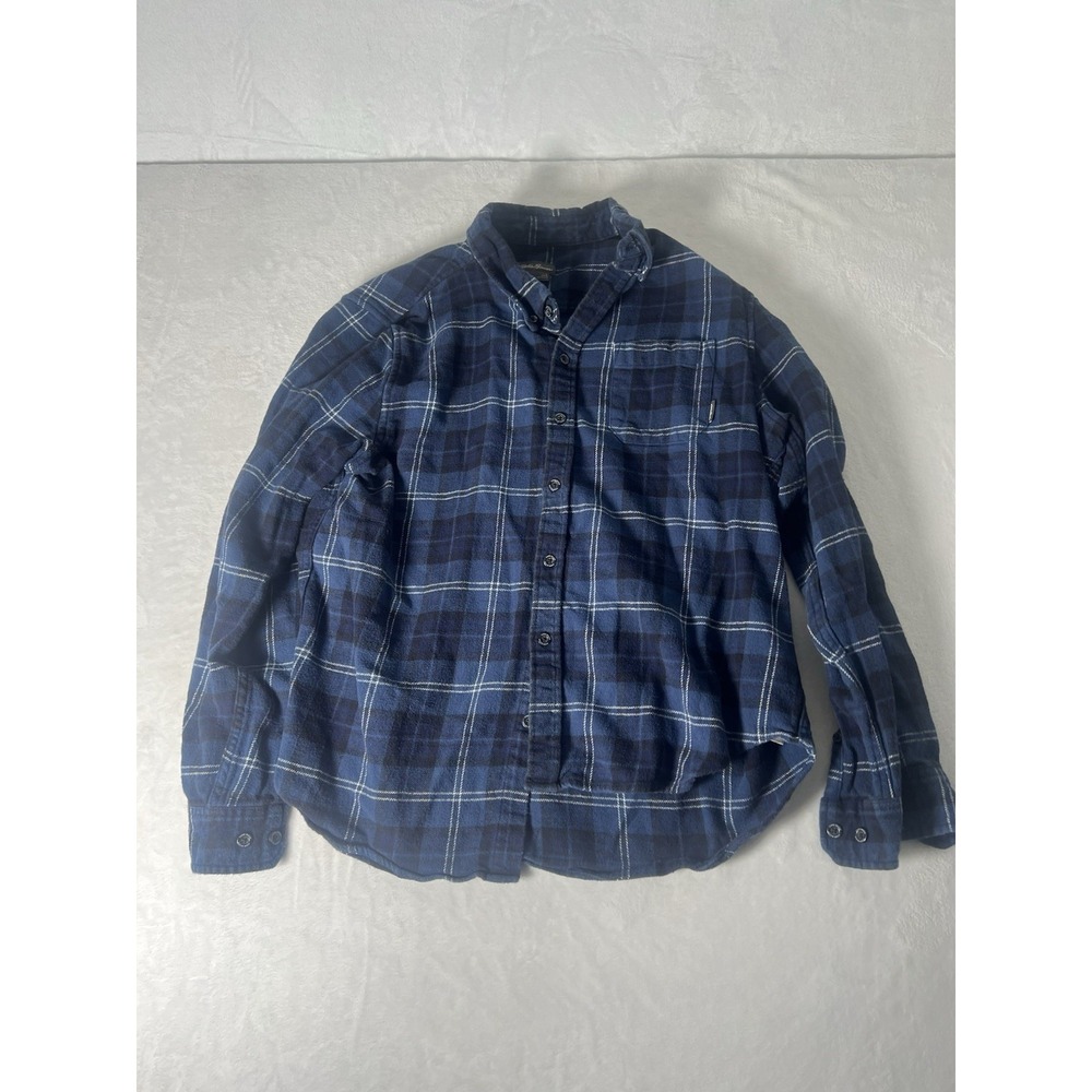 Eddie Bauer Men’s Long Sleeve Button Up/Down Shirt Blue Plaid Flannel Size Large